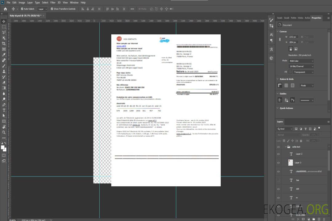 Justificatif de domicile EDF France facture entreprise de services publics, SCR template Justificatif de domicile EDF France facture entreprise de services publics, SCR template